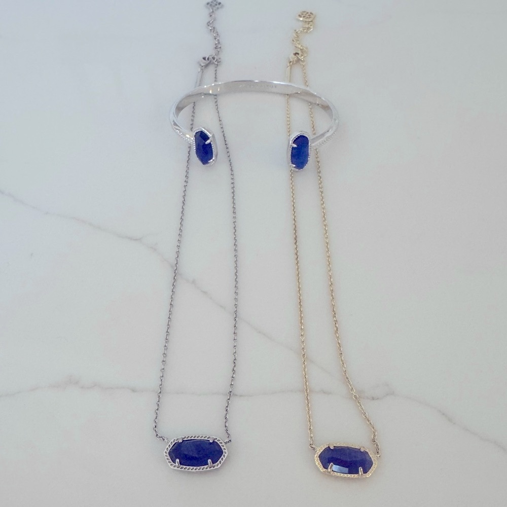 Kendra Scott 3 piece 💙 Cobalt Blue Elisa necklace silver gold Elton cuff silver